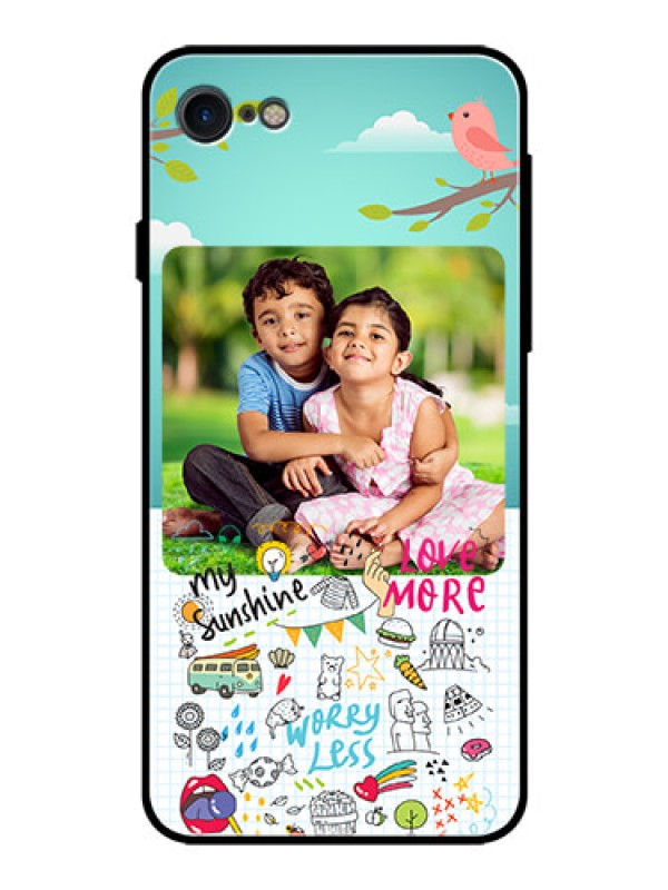 Custom iPhone SE 2020 Photo Printing on Glass Case  - Doodle love Design
