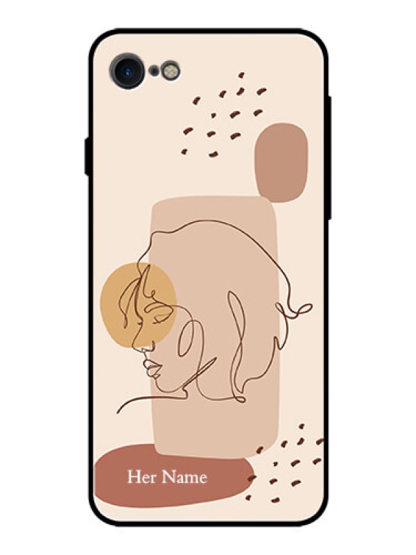 Custom iPhone SE (2020) Photo Printing on Glass Case - Calm Woman line art Design