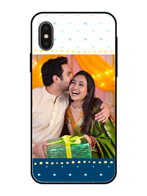 Custom Apple iPhone X Personalized Glass Phone Case  - White and Blue Abstract Design