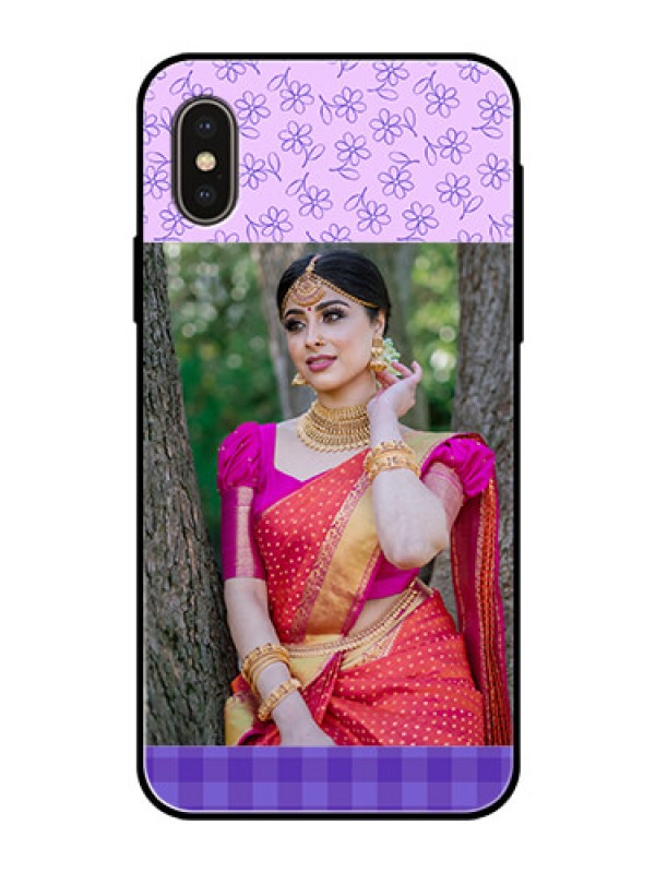 Custom Apple iPhone X Custom Glass Phone Case  - Purple Floral Design