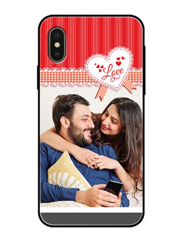 Custom Apple iPhone X Custom Glass Mobile Case  - Red Love Pattern Design