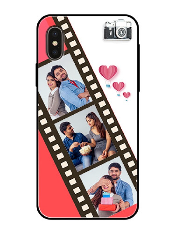 Custom Apple iPhone X Personalized Glass Phone Case  - 3 Image Holder with Film Reel