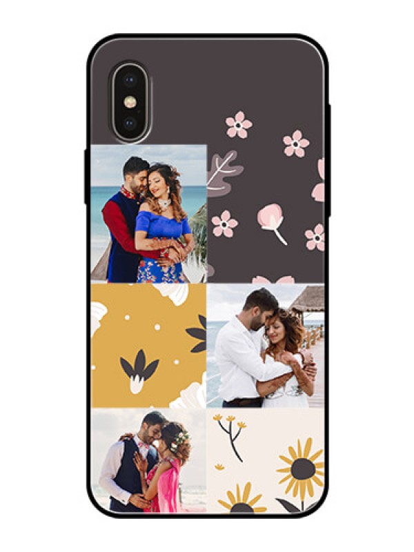 Custom Apple iPhone X Photo Printing on Glass Case  - 3 Images with Floral Design