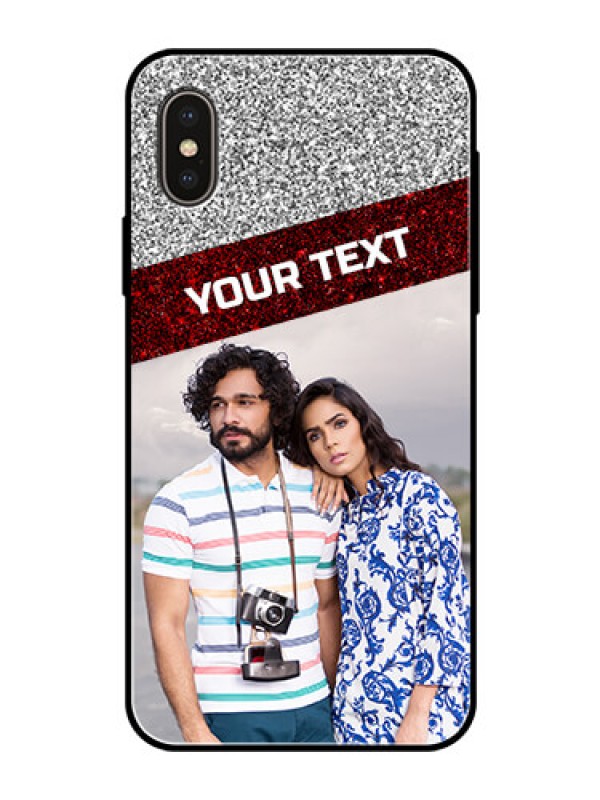 Custom Apple iPhone X Personalized Glass Phone Case  - Image Holder with Glitter Strip Design