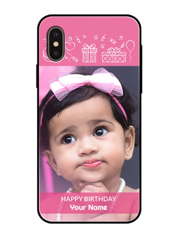 Custom Apple iPhone X Photo Printing on Glass Case  - with Birthday Line Art Design