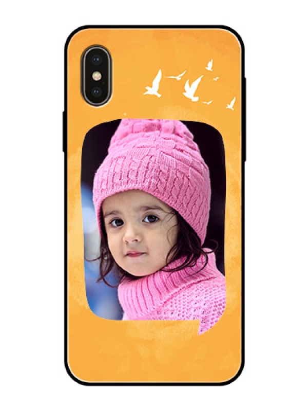 Custom Apple iPhone X Personalized Glass Phone Case  - Water Color Design with Bird Icons