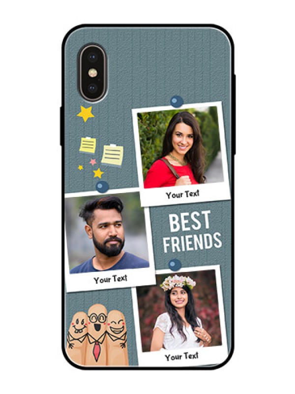 Custom Apple iPhone X Personalized Glass Phone Case  - Sticky Frames and Friendship Design