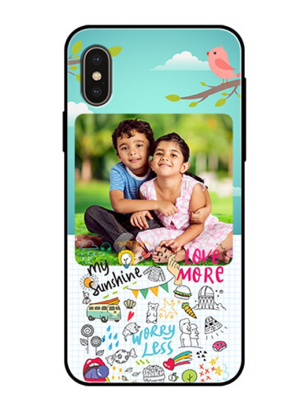 Custom Apple iPhone X Photo Printing on Glass Case  - Doodle love Design