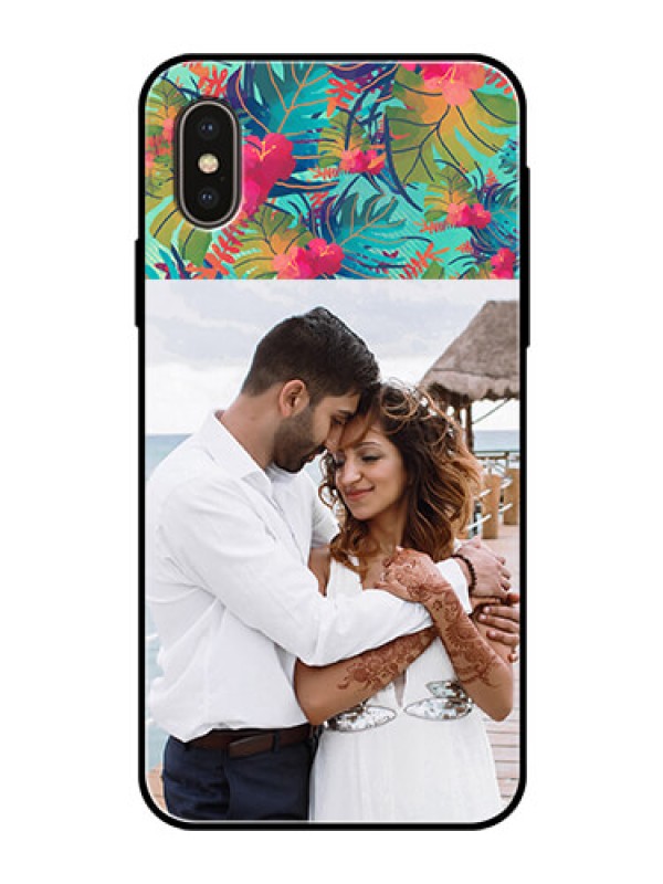 Custom Apple iPhone X Photo Printing on Glass Case  - Watercolor Floral Design