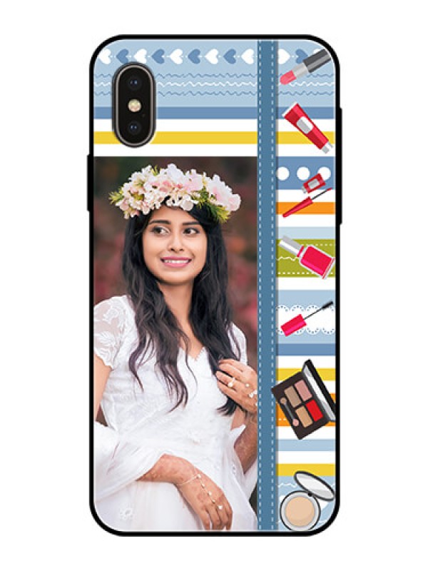 Custom Apple iPhone X Personalized Glass Phone Case  - Makeup Icons Design