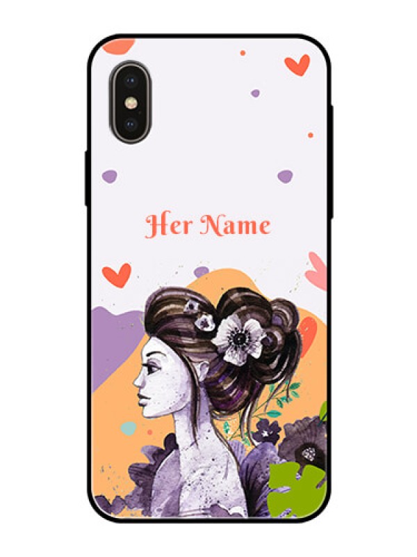Custom iPhone X Personalized Glass Phone Case - Woman And Nature Design