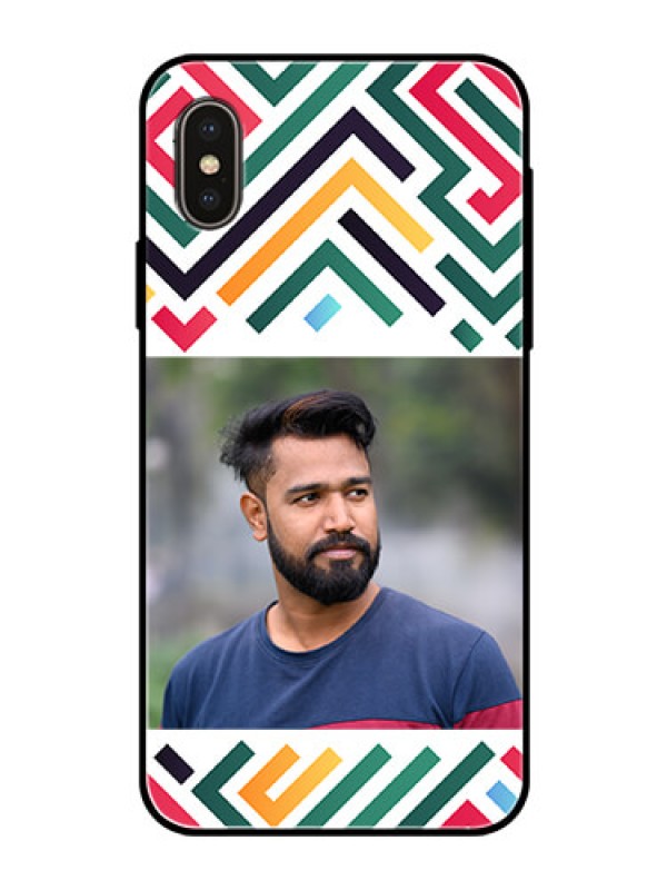 Custom iPhone X Personalized Glass Phone Case - Colorful Maze Pattern Design