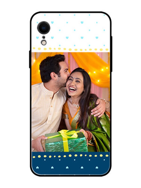 Custom Apple iPhone XR Personalized Glass Phone Case  - White and Blue Abstract Design