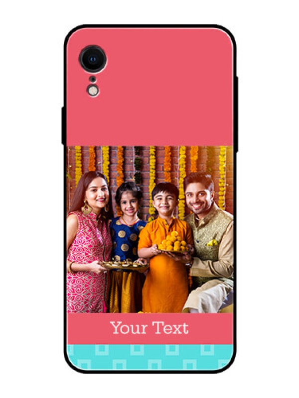 Custom Apple iPhone XR Personalized Glass Phone Case  - Peach & Blue Color Design