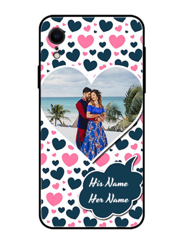 Custom Apple iPhone XR Custom Glass Phone Case  - Pink & Blue Heart Design
