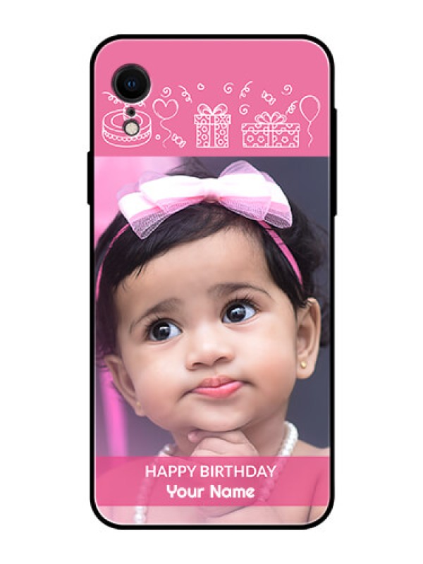 Custom Apple iPhone XR Photo Printing on Glass Case  - with Birthday Line Art Design
