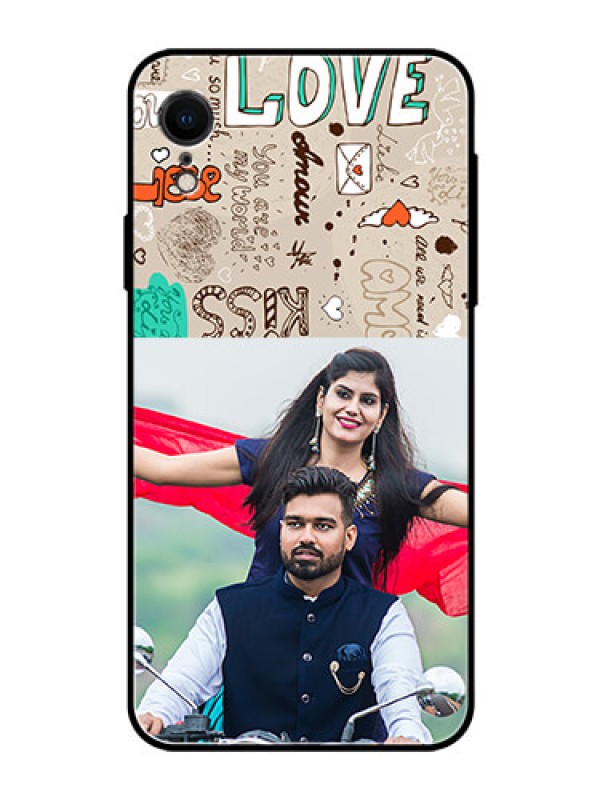 Custom Apple iPhone XR Custom Glass Phone Case  - Love Doodle Pattern 