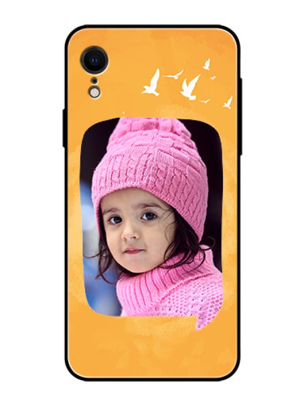 Custom Apple iPhone XR Personalized Glass Phone Case  - Water Color Design with Bird Icons