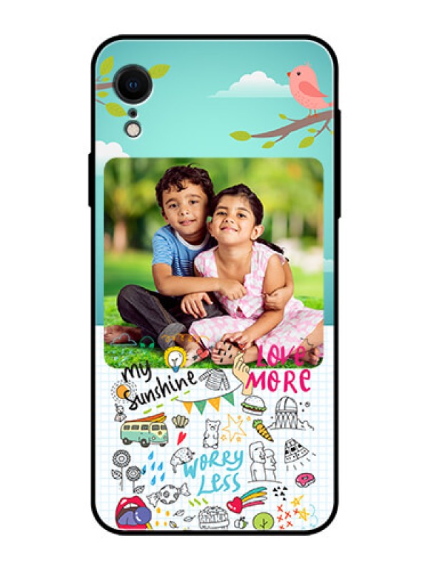 Custom Apple iPhone XR Photo Printing on Glass Case  - Doodle love Design