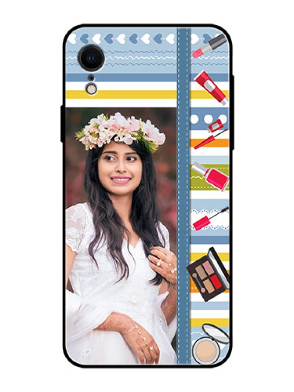 Custom Apple iPhone XR Personalized Glass Phone Case  - Makeup Icons Design