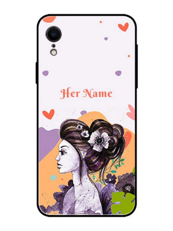 Custom iPhone XR Personalized Glass Phone Case - Woman And Nature Design