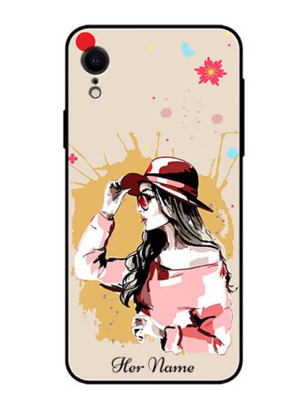 Custom iPhone XR Photo Printing on Glass Case - Women with pink hat Design