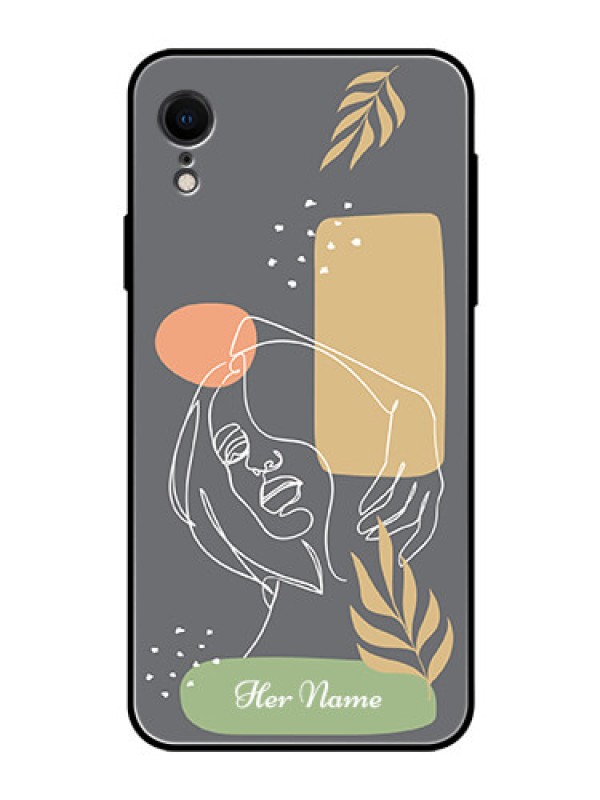 Custom iPhone XR Custom Glass Phone Case - Gazing Woman line art Design