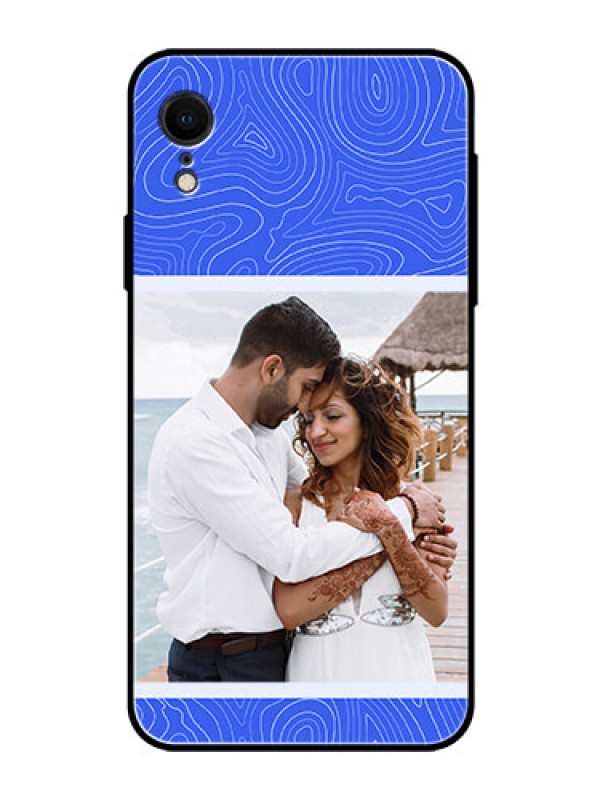 Custom iPhone XR Custom Glass Mobile Case - Curved line art with blue and white Design