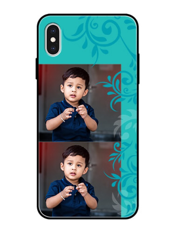 Custom Apple iPhone XS Max Personalized Glass Phone Case  - with Photo and Green Floral Design 