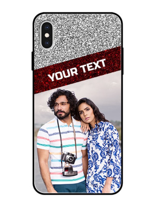 Custom Apple iPhone XS Max Personalized Glass Phone Case  - Image Holder with Glitter Strip Design