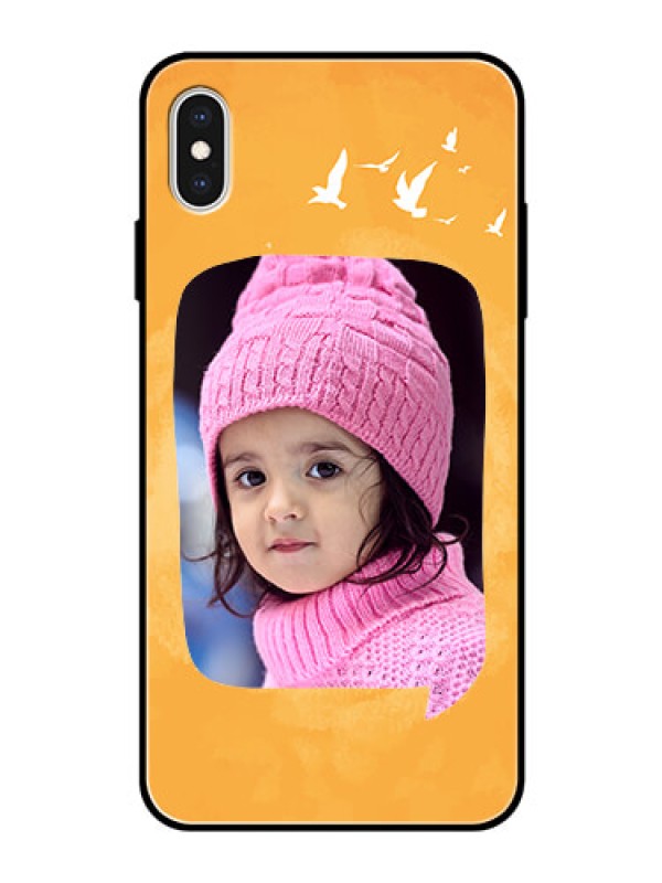 Custom Apple iPhone XS Max Personalized Glass Phone Case  - Water Color Design with Bird Icons