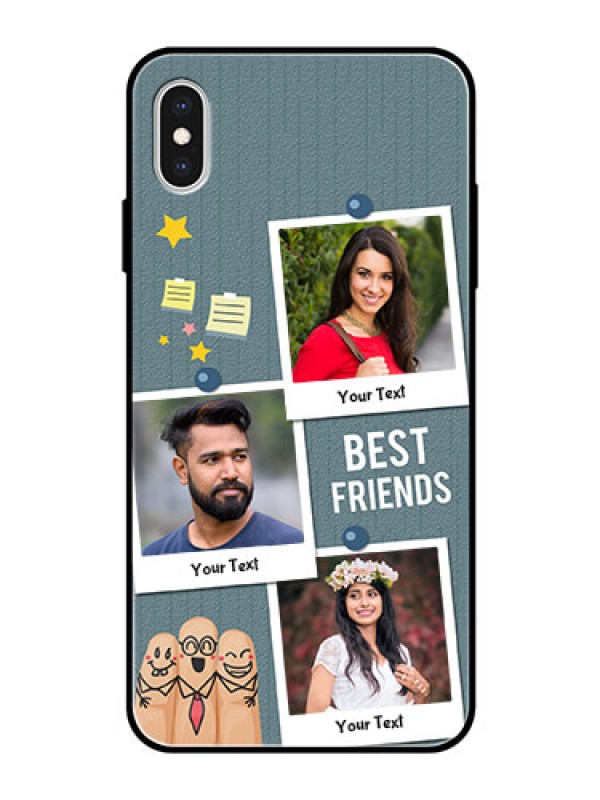 Custom Apple iPhone XS Max Personalized Glass Phone Case  - Sticky Frames and Friendship Design