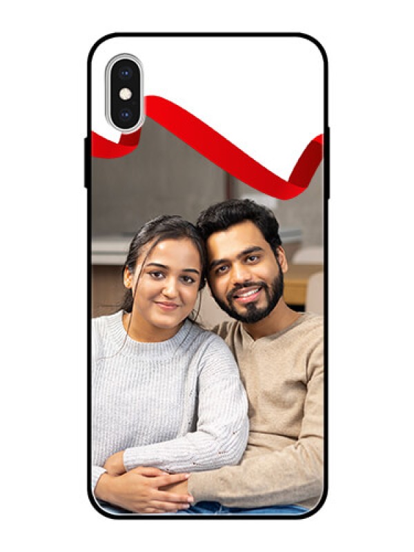 Custom Apple iPhone XS Max Photo Printing on Glass Case  - Red Ribbon Frame Design