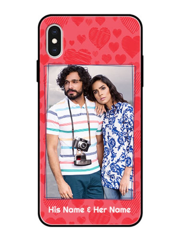Custom Apple iPhone XS Max Photo Printing on Glass Case  - with Red Heart Symbols Design