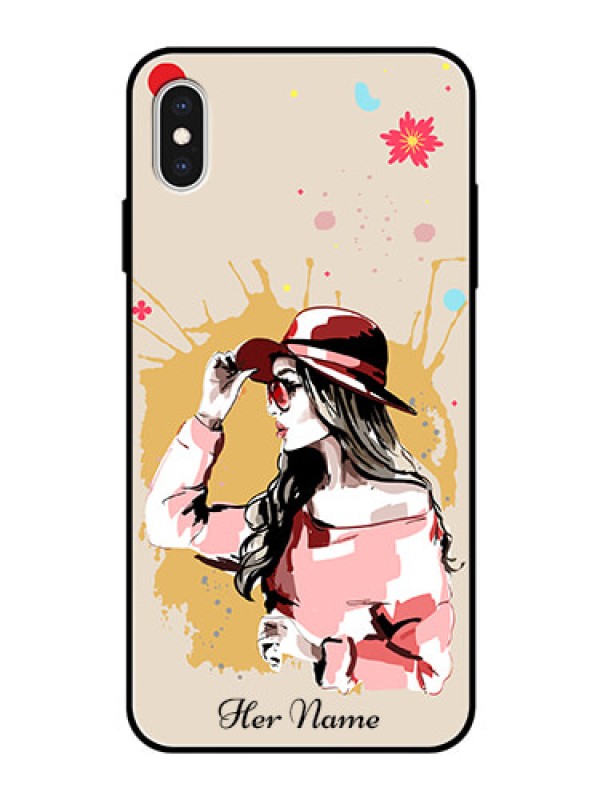 Custom iPhone Xs Max Photo Printing on Glass Case - Women with pink hat Design