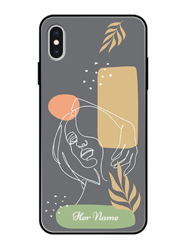 Custom iPhone Xs Max Custom Glass Phone Case - Gazing Woman line art Design