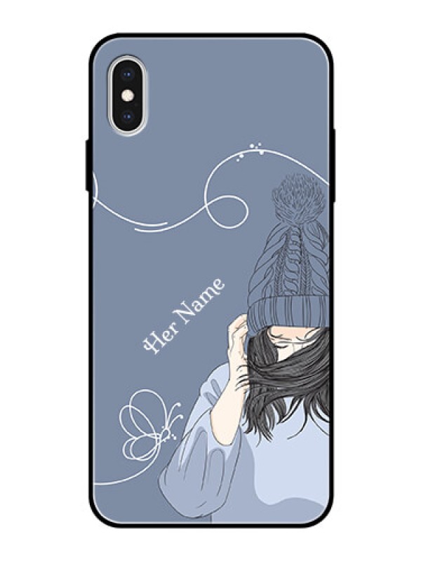 Custom iPhone Xs Max Custom Glass Mobile Case - Girl in winter outfit Design