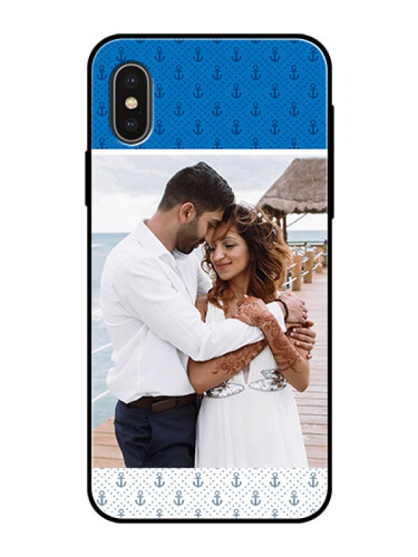 Custom iPhone XS Photo Printing on Glass Case  - Blue Anchors Design