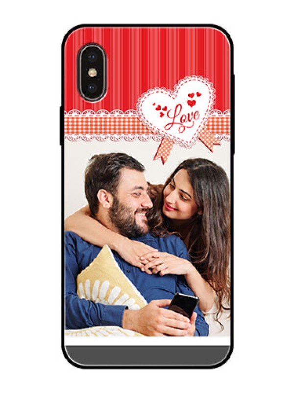 Custom iPhone XS Custom Glass Mobile Case  - Red Love Pattern Design