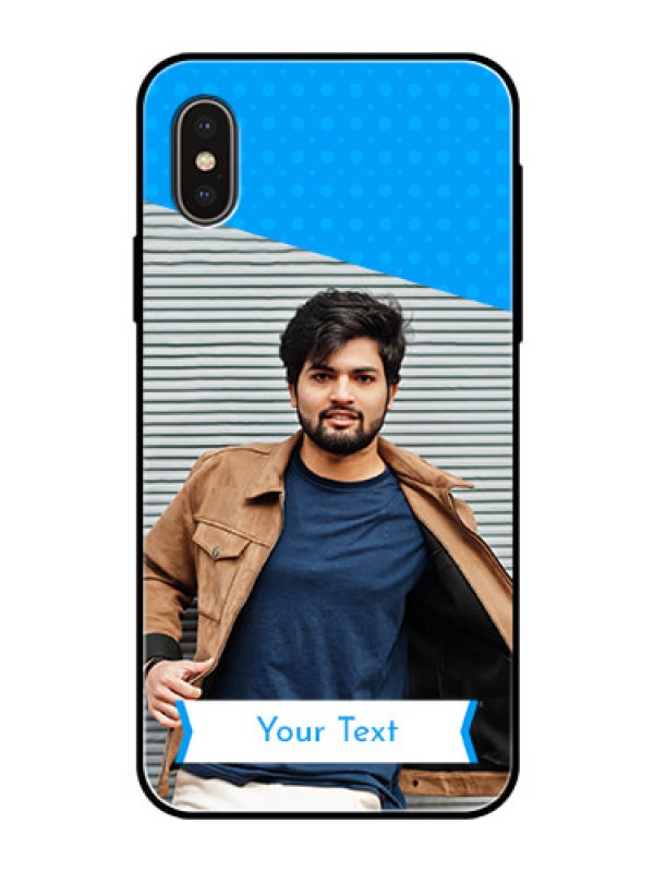 Custom iPhone XS Photo Printing on Glass Case  - Simple Blue Color Design
