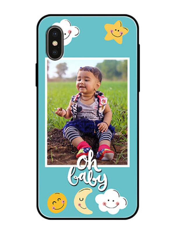 Custom iPhone XS Personalized Glass Phone Case  - Smiley Kids Stars Design