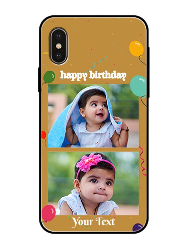 Custom iPhone XS Personalized Glass Phone Case  - Image Holder with Birthday Celebrations Design