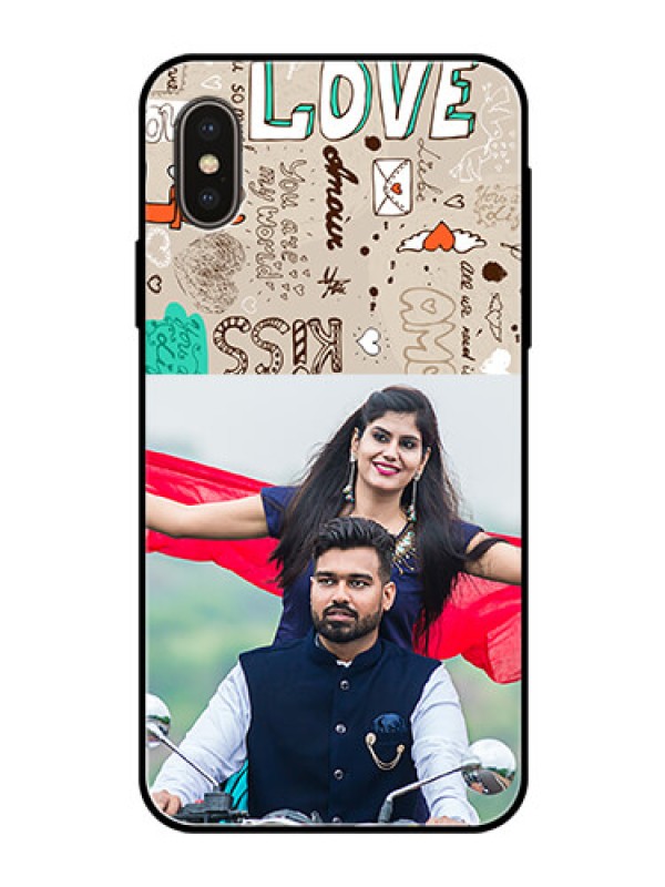 Custom iPhone XS Custom Glass Phone Case  - Love Doodle Pattern 