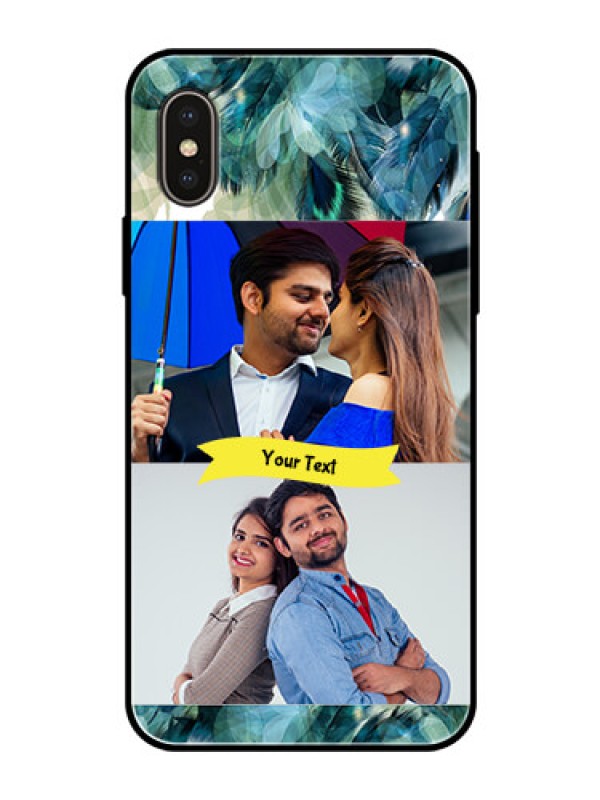 Custom iPhone XS Personalized Glass Phone Case  - Image with Boho Peacock Feather Design