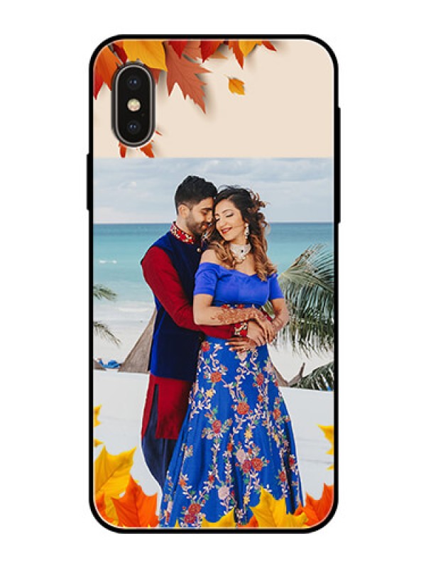 Custom iPhone XS Photo Printing on Glass Case  - Autumn Maple Leaves Design