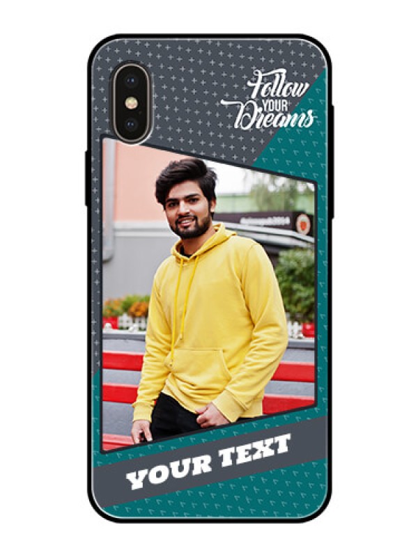 Custom iPhone XS Personalized Glass Phone Case  - Background Pattern Design with Quote