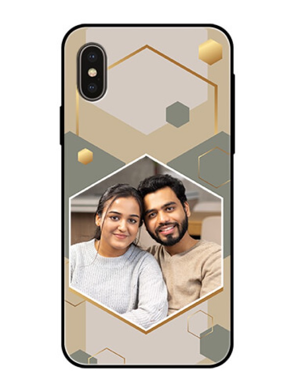 Custom iPhone Xs Photo Printing on Glass Case - Stylish Hexagon Pattern Design