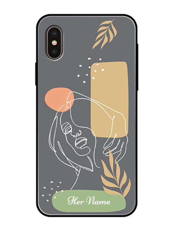 Custom iPhone Xs Custom Glass Phone Case - Gazing Woman line art Design