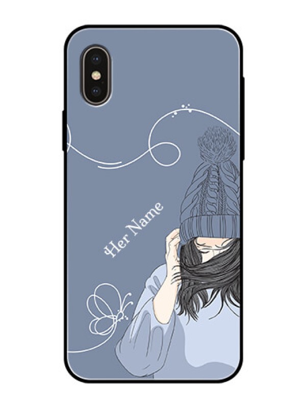 Custom iPhone Xs Custom Glass Mobile Case - Girl in winter outfit Design