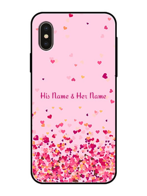 Custom iPhone Xs Photo Printing on Glass Case - Floating Hearts Design